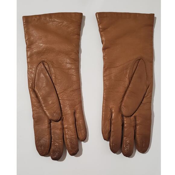 Vtg Tissavel France Faux Fur Belted Leather Coat and Gloves Womens Size 6 Tan - Picture 7 of 15